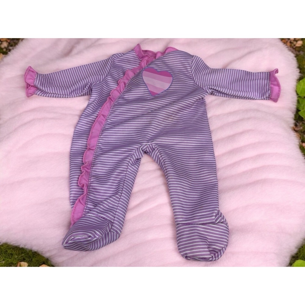 Purple Striped Romper With Pink Lace Fits 15" Dolls Unbranded